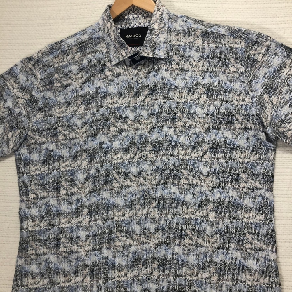 Maceoo Galileo Arrowup Blue Short Sleeve Button Up Shirt Patterned‎ Size 2XL
